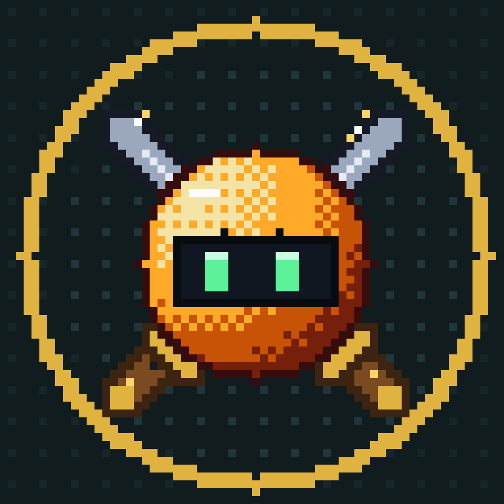 Sphere Brawl logo: an orange sphere bot with two crossed swords